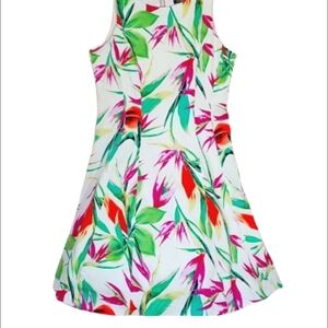 Exotic floral print slvless A line dress